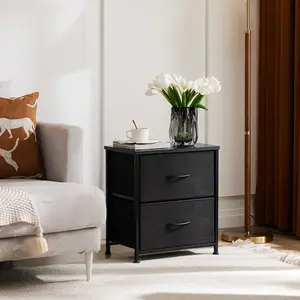 Aurahome 2-Piece Modern Nightstands with Fabric Deep Drawers, Wood Top - Lightweight, Space-Saving Storage Cabinet for Bedroom, Living Room