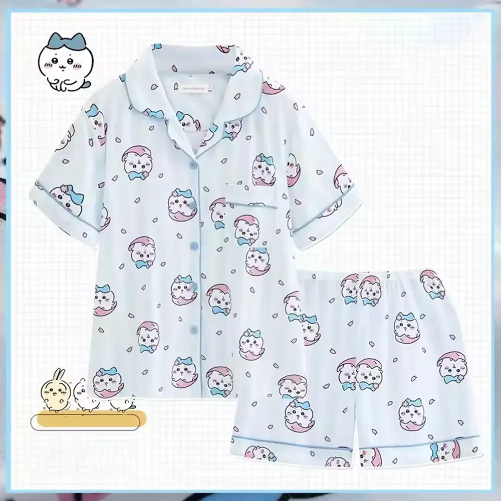 Anime Chiikawa Sleepwear Pure Cotton Home Wear Hachiware Short Sleeved Shorts Pajama Set Usagi Sweet Nightwear Festival Gift