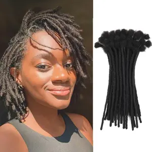 Loc Extension Human Hair 0.4cm Width 6inch 40 Strands 100% FUll Handmade Permanent Dreadlock Extension Human Hair for Women/Men/Kids Can Be Dyed Bleached Curled (Width 0.4cm Natual Black)