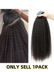 Invisible Tape-In Human Hair Extensions, Kinky Straight Light Yaki Style, Remy Core, Glue Seamless Design, 20pcs Add Length & Volume, Real Hair Extensions, Human Hair Bundles