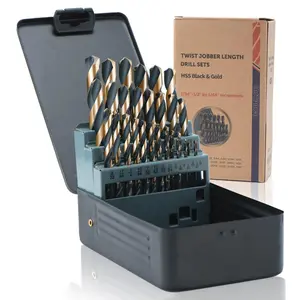 29 count Drill Bit Set 1/16"-1/2", HSS with Black and  Finish, Twist Jobber Drill Bit Kit with Index Case for Cast Iron, Hard Metal, Stainless Steel, Plastic and
