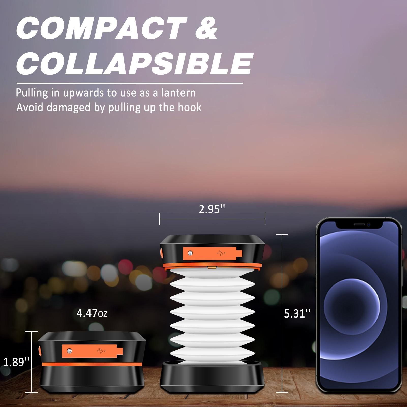 XTAUTO 2-Pack Foldable Portable LED Camping Light, Solar USB Rechargeable Waterproof Outdoor Lights, Emergency Flashlight for Hiking Camping Power Outages Hurricane