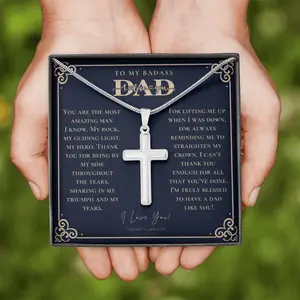 Personalized Gift for Dad on Father's Day, Father's Day gift for Dad, Cross Necklace for Dad, Badass Dad Necklace, Gift from Daughter & Son Personalized Jewelry, Custom Message Card, Gift Box