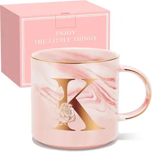 Gifts for Women Coffee Mug, Initial Customized Gift Monogrammed A-Z Coffee Mug 12 OZ, Christmas Anniversary Birthday Gifts for Women Mom Grandma Friend Sister Wife(K)