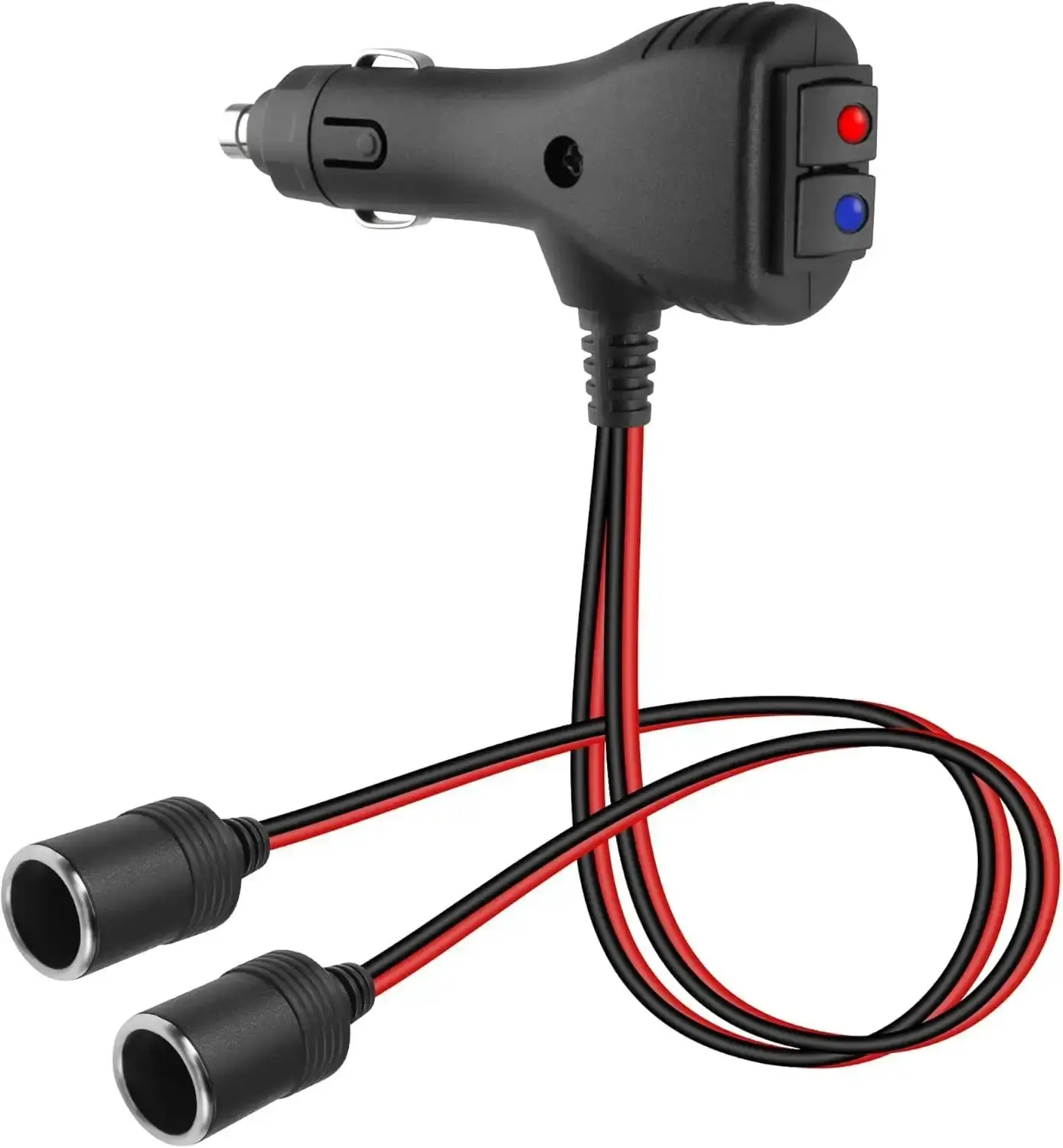 2 Way Cigarette Lighter Splitter 30CM, 12V 24V 1 to 2 Cigarette Lighter Socket with Dual Independent Switches, Double Lighter Adapter Extension Cable with 15A Fuse (Blue Button)