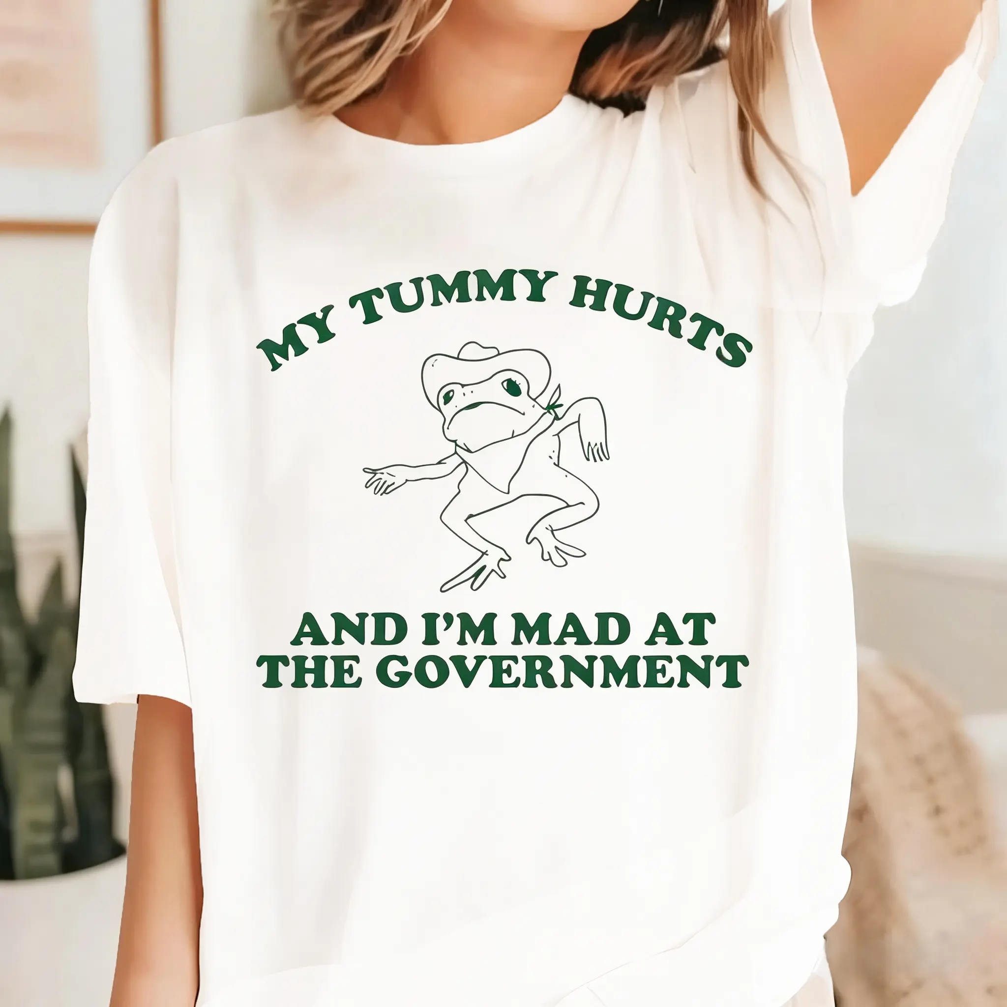 My Tummy Hurts And I'M Mad At The Government T-Shirt, Retro Unisex Adult T Shirt, Vintage Frog Shirt, Funny Frog Meme T Shirt, Funny Gift