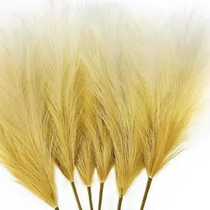 6 count Faux Pampas Grass Arrangement - 18"/45cm Artificial Fluffy Pompous Grass Stems for Boho Chic Home and Wedding Decor (Khaki Gradient)
