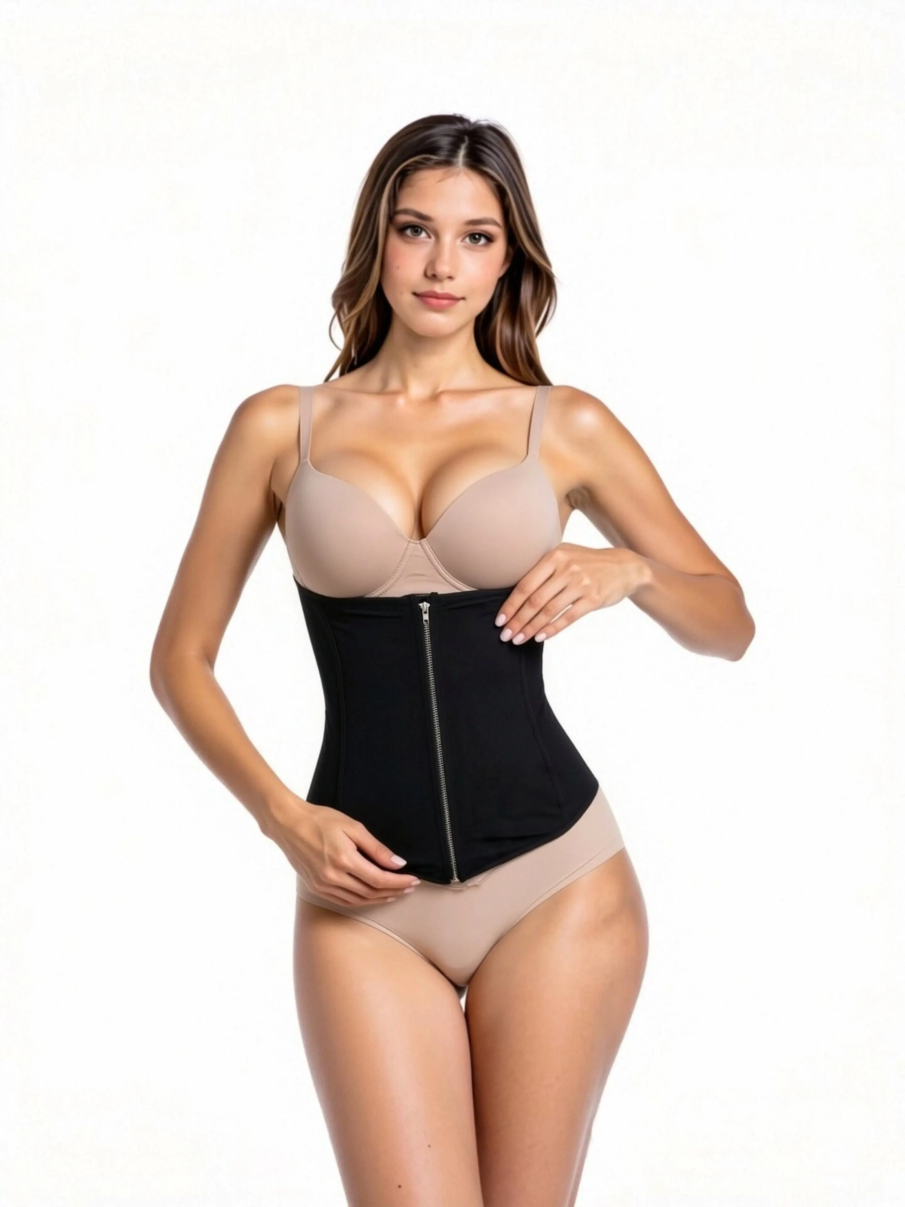 Women’s Front Zipper Latex Waist Trainer Corset – Tummy Control, Hourglass Waist Cincher, Workout Body Shaper, Postpartum Waist Trimming Girdle
