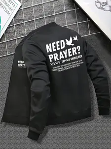 Men's Christian Faith Prayer Print Bomber Pilot Jacket, Full Zip Casual Sport Coat, Fall Winter Wear, Inspirational Top