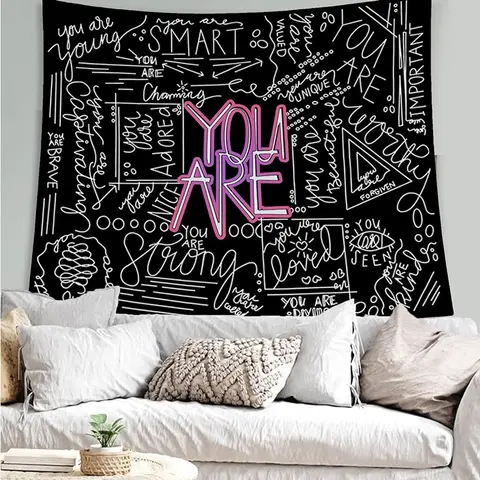 Inspirational Quote Tapestry - 50x60 In Black Polyester Lightweight Shiny Durable Simple Chic Gallery Wall Girly Inspirational Artwork Home Decor Wall Hanging for Teen Girl Bedroom, Shiny Durable Tapestries, Simple Chic Tapestries