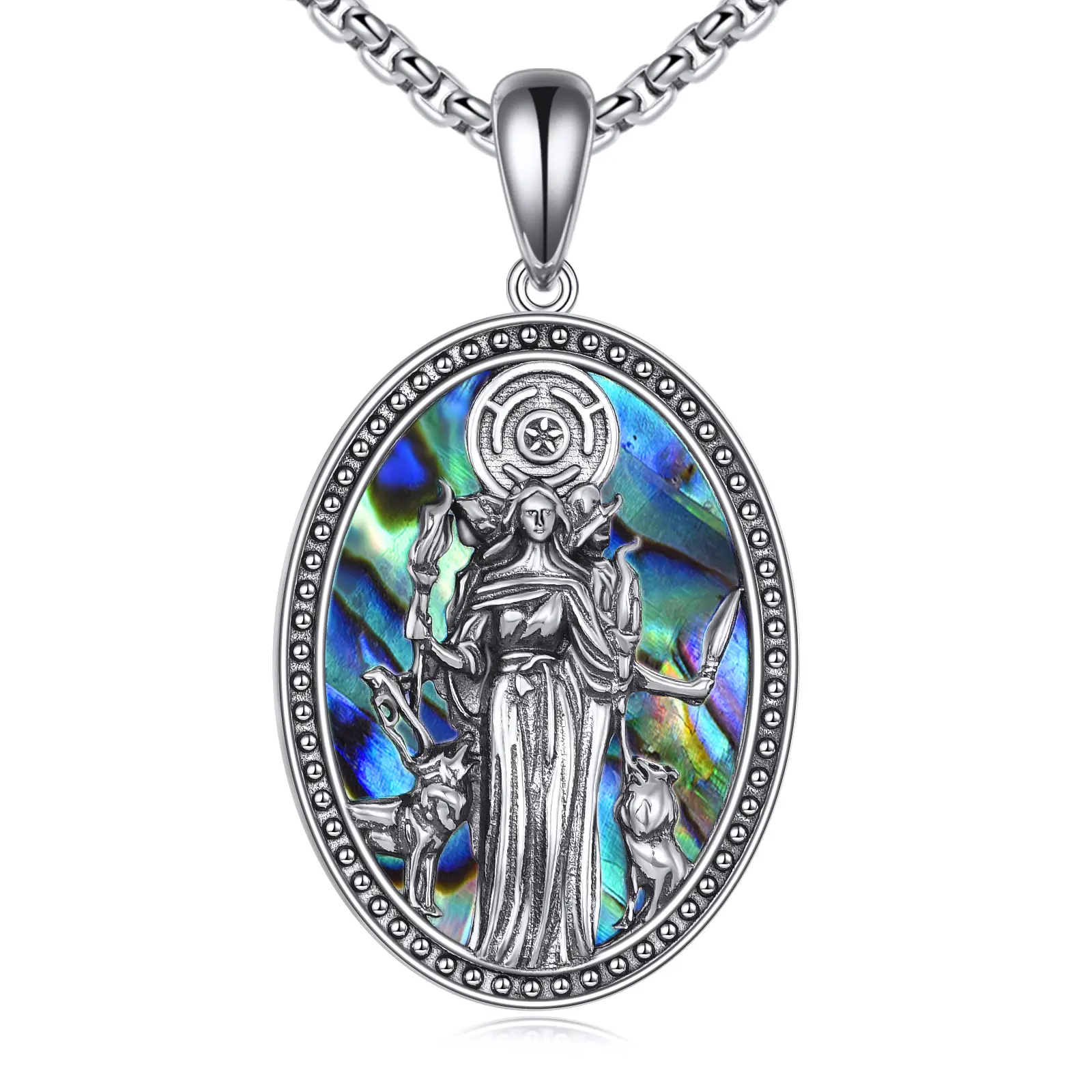 925 Sterling Silver Hecate Triple Moon Pendant Necklace with Abalone Shell, Female Daily & Long-Term Wear Jewelry, Birthday & Anniversary Gifts for Women, Friends