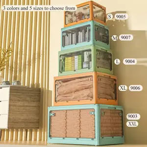 Foldable Storage Bilayer Bins with Wood Lids Plastic Collapsible Storage Box with Cutting Board Portable Stackable Grocery Container Folding Latching Storage Crate with Removable Pulley  Outdoor storage box, camping storage box