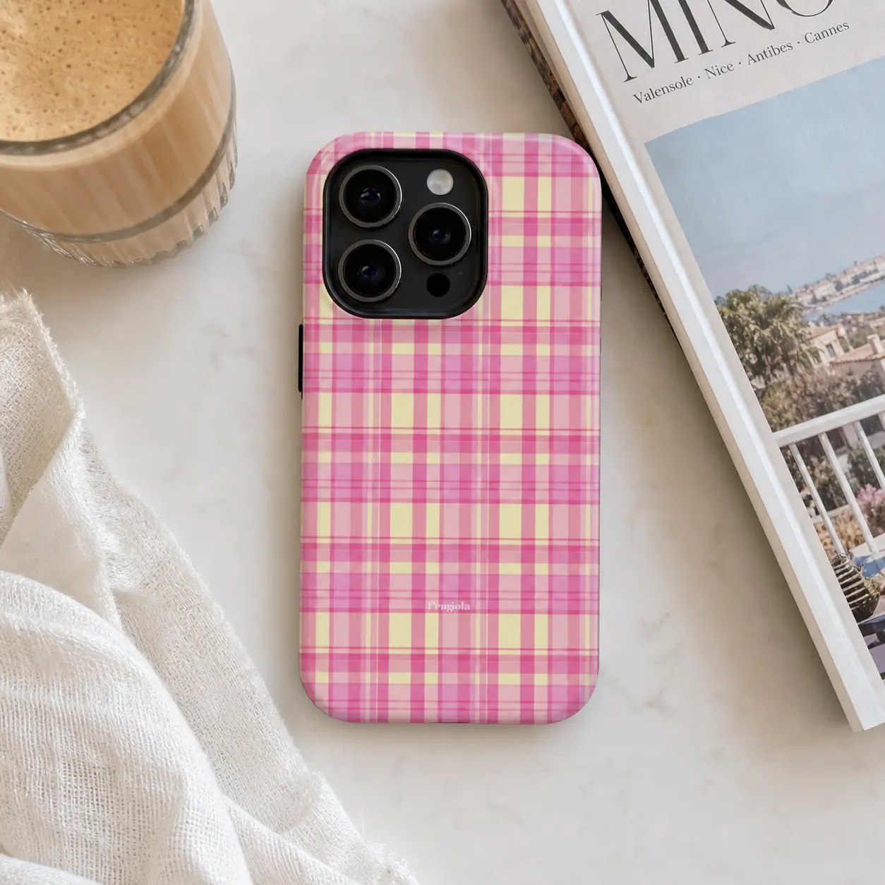 Fragola BUTTER  iPhone Case - Pink & Yellow Plaid Design Suitable for iPhone 17 16 15 14 13 12 11 Pro Max/Plus and  Samsung Galaxy S23 S24 S25 S26 For Boys & Girls, Polycarbonate, Accessories, Smartphone, Handheld, Cellphone, Casing