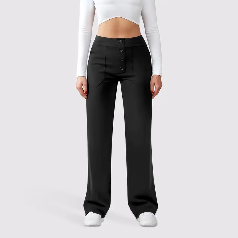 JEKAOYI Womens High Waisted Button Multiple Pockets Straight Leg  Super Stretch Casual Business Dress Work Pants