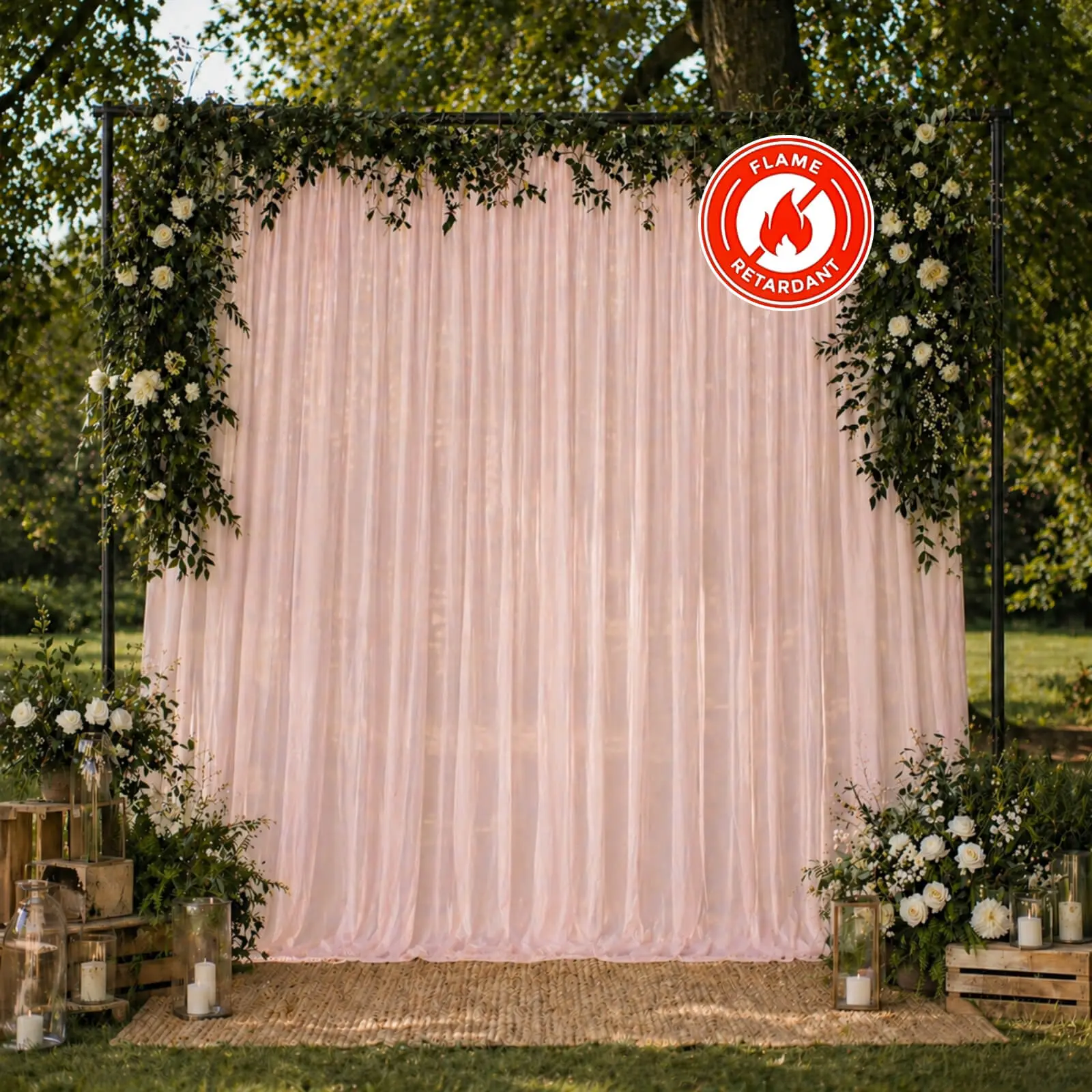 10ft x 10ft Chiffon Backdrop Curtain Panel - Blush Pink Sheer Light Filtering Chiffon Fabric Single Panel with Rod Pocket, Durable Flame Resistant, Indoor/Outdoor Use