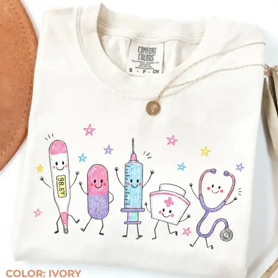 Comfort Colors Nursing Character Shirt, RN Nurse Graphic Tee, Cute Medical Healthcare T-Shirt, Nursing School Gift, Nurse Medical Shirt, RN Gift, DT ThreadsX