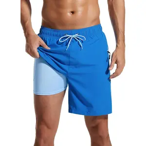 7 Inch Mens Swim Trunks with Compression Liner Quick-Dry Bathing Suit with Zipper Pockets