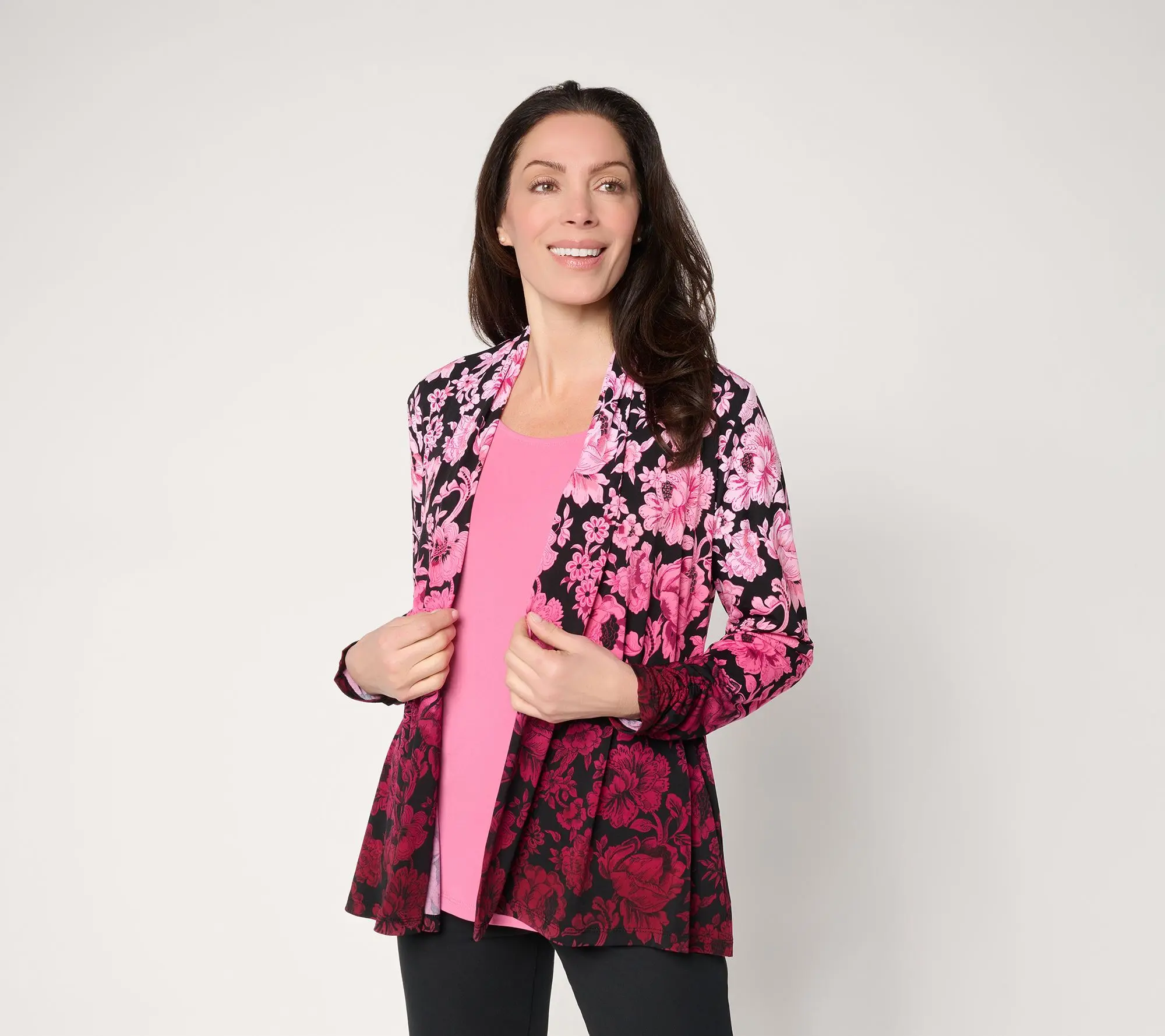 Susan Graver Petite Printed Liquid Knit Cardigan and Tank Set
