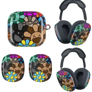 KAWS Style Flower Smiley Face Ear Cup Covers for AirPods Max, Takashi Murakami Inspired Floral Protective Skin, Luxury Hypebeast Aesthetic Headphone Case, Anti-Scratch Soft Silicone Shell for Apple AirPods Max