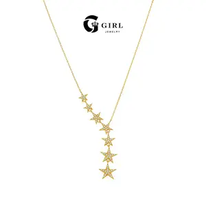 GGIRL Seven Star Artificial Zircon  Y-shaped 18K Gold Plated Necklace Hypoallergenic Shining Exquisite Choker Necklace For Women