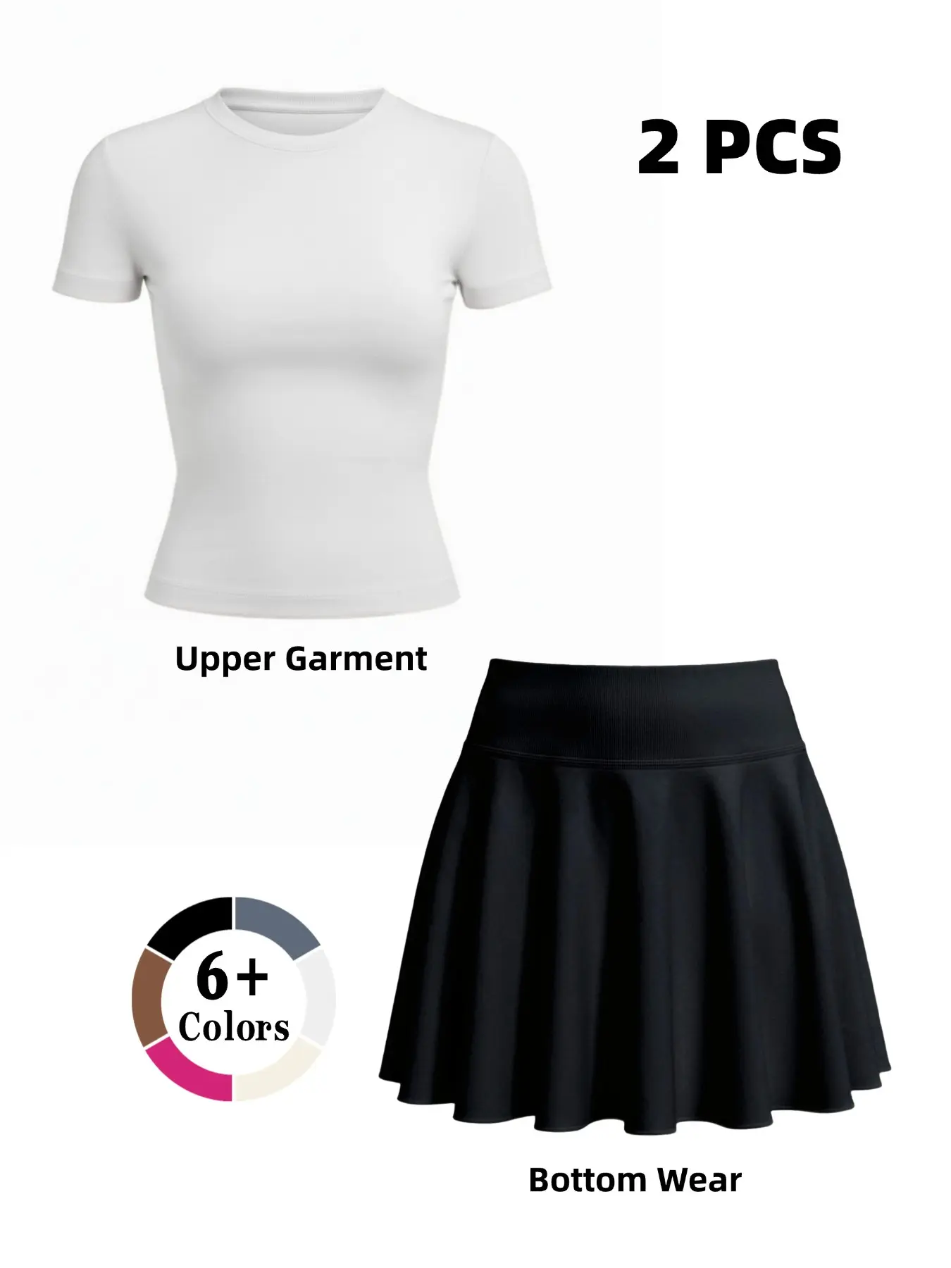 Women's Style Sports Tennis Set, Gym Clothing, Fitness Yoga Short Sleeve + Slimming Skirt Set, Indoor Yoga Pilates Set, Padded Pocket