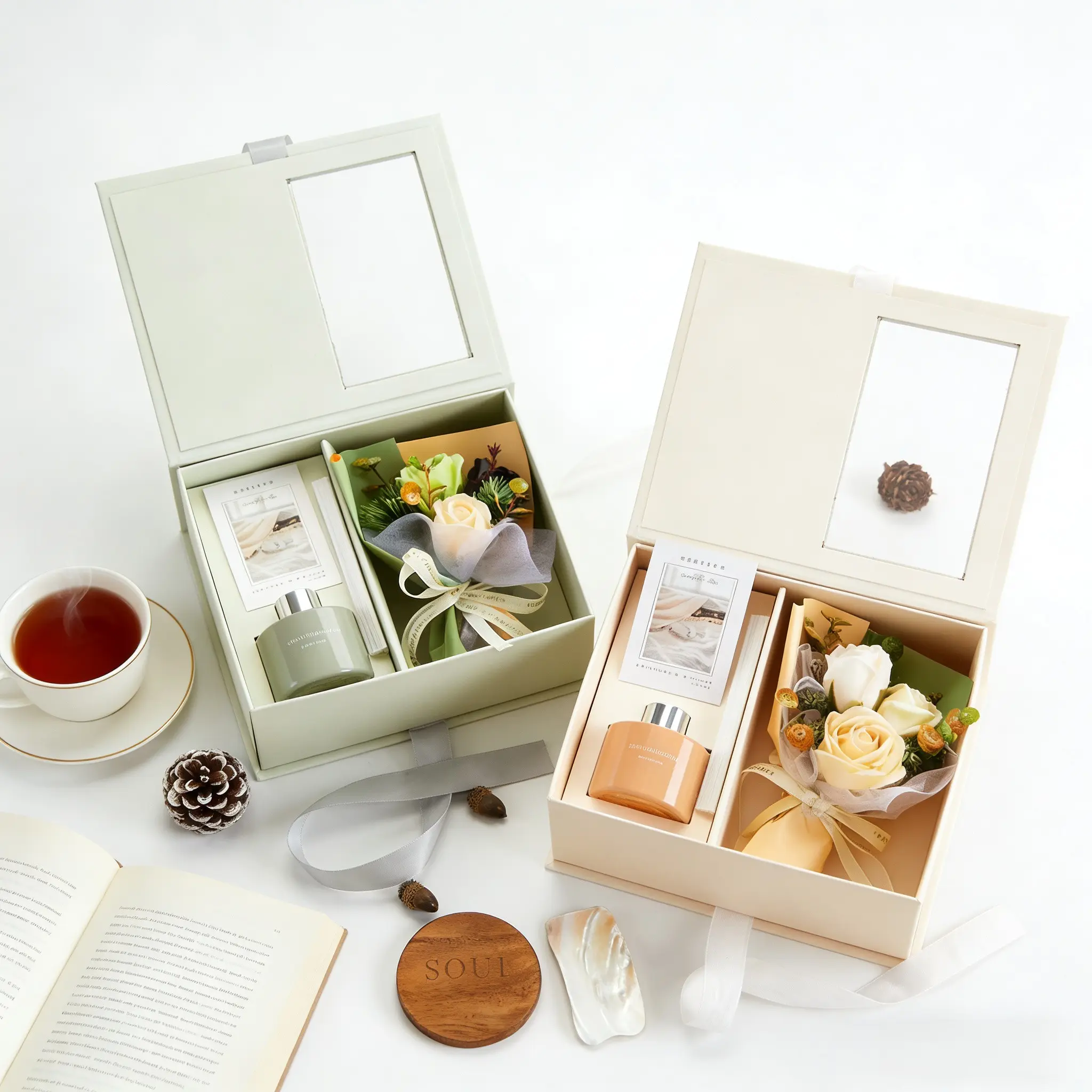 1pcs set Women Birthday Gift Set, Themed Gift Box, Luxurious Scented Candle Box, Artificial Flower Bouquet, Greeting Card, Perfect for Mom, Sister, Wife, Best Friend Packaging in thickened carton, Unique Birthday Gifts