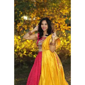 Hot Pink Designer Lehenga With Bandini and Kalamkari Work Paired with Banaras Dupatta