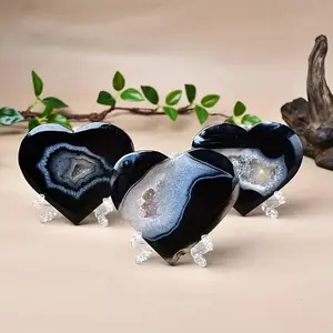 Heart Shaped Agate Decoration, 1 Count Boho Style Crystal Ornament with Base, Desktop Decoration for Home Office, Mineral Specimen, Home Decor