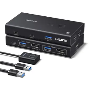 UGREEN HDMI KVM Switch 1 Monitor 2 Computers, 4K@60Hz with 4 USB 3.0 Ports KVM Switches for 2 Computers Share One HDMI Monitor Keyboard Mouse Hard Drives Webcam with 2 USB Cables, Controller outdoorfun