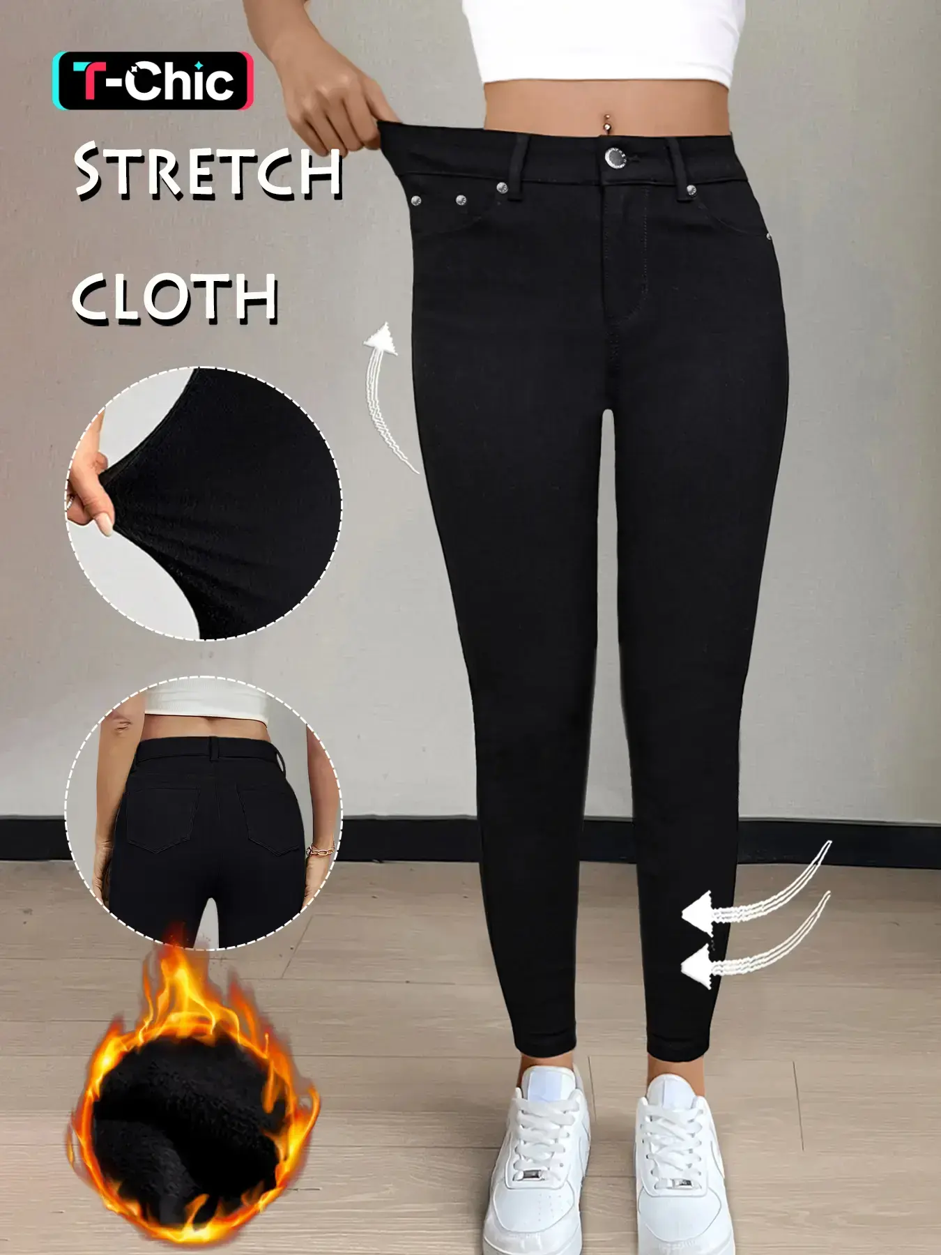 GILIPUR Y2K Womens Plush Pocket Button Leggings, Leggings With Pockets, Sports Stretchy Leggings, Casual Comfy Skinny Fleece Pants, For Yoga Gym Workout, Ladies High Stretch Bottoms For Fall And Winter
