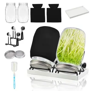 Germination Planting Kit, 13oz Mason Jars with Filters, Germination Lids, Jar Holder, Tray, Blackout Cover, Seed Starter Set for Soybeans, Broccoli, Herbs