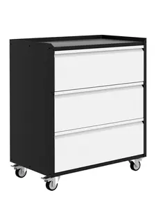 Garvee Heavy Duty Metal Tool Cart with 3 Drawers – Mobile Toolbox on Wheels – Sturdy Construction for Garage, Workshop, Warehouse – Tool Cabinet for Storage – Light Gray/Dark Gray