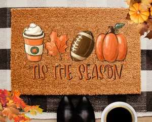 Fall Doormat, Tis The Season Doormat, Fall Decor, Football, Fall Coffee Pumpkin Spice, Autumn Decor, Autumn Door Mat for Fall Decorations