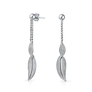 Boho Native American Style Dangle Earrings Feather Leaf