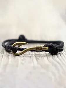 Fashionable retro fish hook anchor chain bracelet, with double-layer adjustable milan rope, unisex braided bracelet, is an ideal choice for sailing adventures and gifts