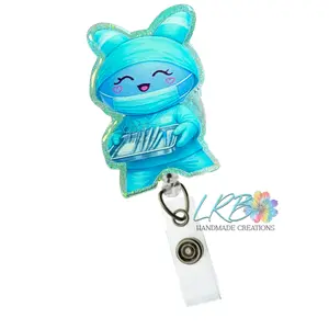 Surgical Tech Glove Doll Badge Reel – Handmade Glove Buddy ID Holder, Made to Order Retractable Badge Clip, Gift for Nurses, Healthcare Workers, Office Staff