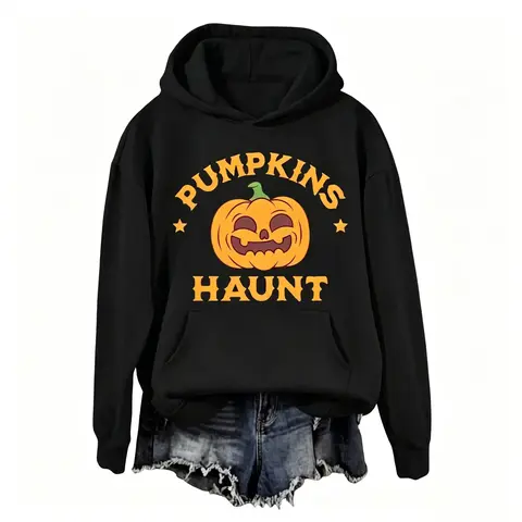 Women's Halloween Hoodie, Cute Jack O' Lantern Pumpkin Haunt Graphic Sweatshirt for Spooky Season, Halloween Gift, Christmas Gift