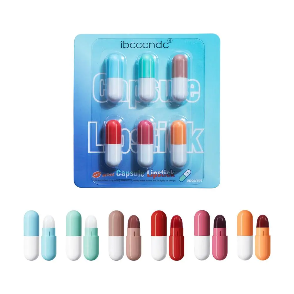 Pill Design Makeup Beauty Lipstick Set, 6 Counts/set Mini Capsule  Moisturizing Hydrating Lip Balm, Glossy Lip Glaze Stick, Portable Tinted Solid Lip Gloss, Lippie Stick for All Occasions, Cosmetic Lip Products Makeup