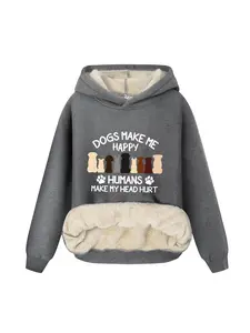 Women's Cartoon Dog & Letter Print Plush Hoodie, Casual Long Sleeve Hooded Sweatshirt for Fall & Winter, Women's Clothes for Daily Wear, Cute Gift Sweatshirt, Womenswear