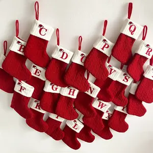 Christmas Knit Socks for Kids, Embroidered Candy Gift Bags, Letter Design Christmas Stocking, Holiday Gifts for Children