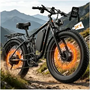 Qianchice 24in Electric Bike Dual Motor 5000W E Mountain/Snow-bike 52V 34AH Long Range 41-45MPH for Adults UL 2849 Certified