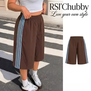 Women's Plus Size Striped Athletic Shorts High Waist Baggy Track Shorts Comfy Loose Bermuda Shorts Y2K Streetwear Casual Gym Daily Wear