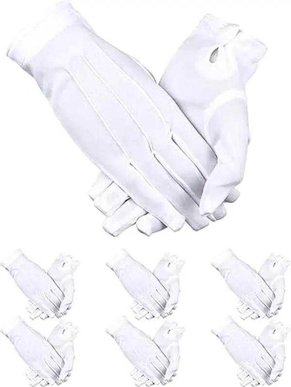 Men's Breathable Nylon-Cotton Spandex Blend Full-Finger White Gloves - 12 Pairs, Formal Tuxedo, Christmas Magic Performance, Home Improvement Building Supplies Party Use