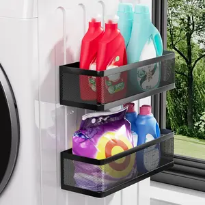 2-Pack Magnetic Laundry Shelves - Strong Magnetic Organizer with Tall Guardrails to Prevent Falling for Washing Machine, Refrigerator, Kitchen & Pantry Organization