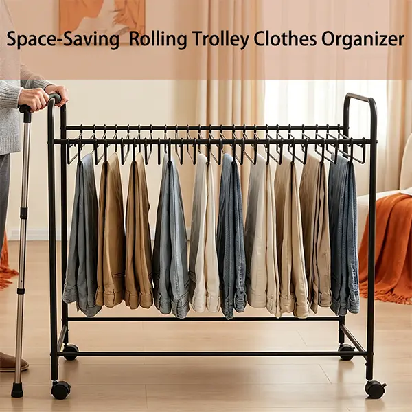 Heavy-Duty Durable Metal Rolling Clothes Rack Cart - Daily Freestanding Hanging Storage Organizer Utility Cart with Wheels, Removable Hangers, Full Visibility for Closet, Bedroom