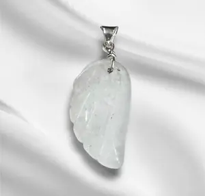 White Quartz Crystal Wing Pendant with 925 Connector for Energy Amplification and Mind Spirit Balance