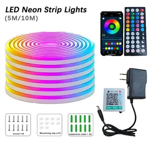 RGB Neon Rope Lights, App & Remote Control Music Sync IP65 Waterproof Flexible LED Neon Strip for Gaming Room Bedroom Party Indoor Outdoor Decor