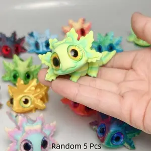 5pcs 3D Printed Axolotl Baby Simulation Eyes Joint Hinge Toy, Movable Miniature Gift, Perfect for Collectors and Animal Lovers
