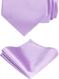 lilac neck tie with pocket square in satin fabric