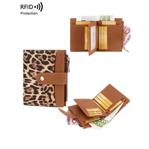 Vora Bags RFID Blocking Small Wallet for Women, Trendy Leopard Print Trifold Purse with Zipper Pocket, Compact Clutch.